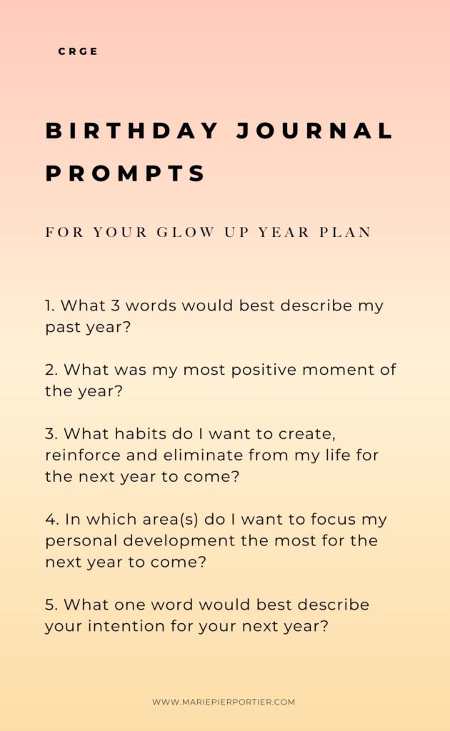 birthday journal prompts for your glow up year pinterest